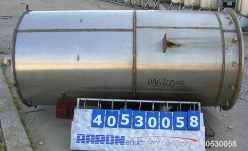 Used Tank, 400 gallon, 304 stainless steel, vertical. Approximately 38" diameter x 78" straight side, open top, no cover, dished bottom. 2 1/2" NPT center bottom outlet. Side lug mounts.