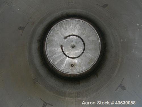 Used Tank, 400 gallon, 304 stainless steel, vertical. Approximately 38" diameter x 78" straight side, open top, no cover, dished bottom. 2 1/2" NPT center bottom outlet. Side lug mounts.