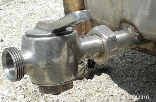Used Tank, Approximate 140 Gallon, 316 Stainless Steel, Vertical.  34" diameter  x 36" straight side, flat top with hinged cover, sloped bottom.  Includes a clamp on agitator with a 1" diameter shaft...
