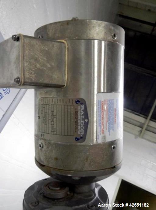 Used Bush Tank, 425 gallon, stainless steel construction, approximately 52" diameter x 48" straight side, open top with cover, flat slopping bottom, 2" bottom outlet, clamp on .5 hp, 230/460 volt Che...