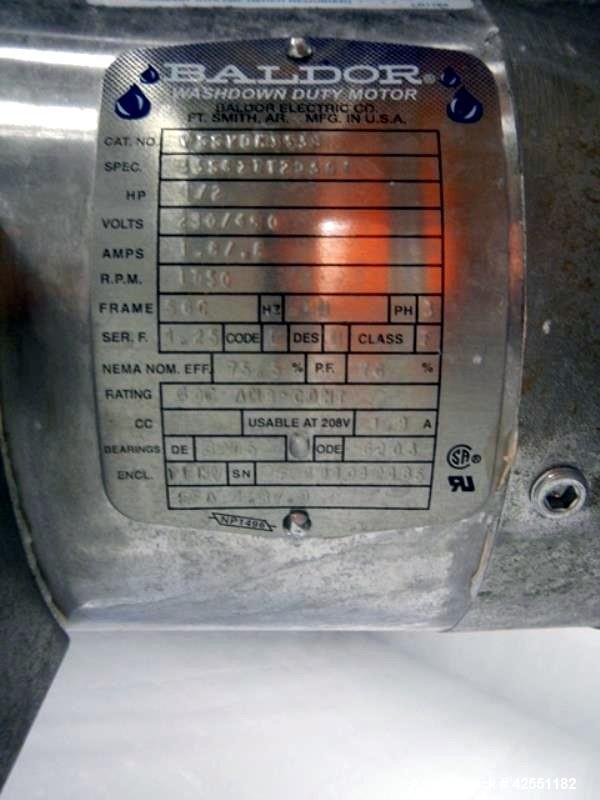 Used Bush Tank, 425 gallon, stainless steel construction, approximately 52" diameter x 48" straight side, open top with cover, flat slopping bottom, 2" bottom outlet, clamp on .5 hp, 230/460 volt Che...