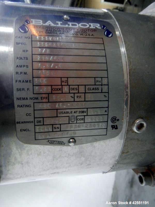 Used Bush Tank, 60 gallon, stainless steel construction, approximately 24" diameter x 32" straight side, open top with hinged cover, flat slopping bottom, 1" bottom outlet, clamp on .5 hp, 230/460 vo...