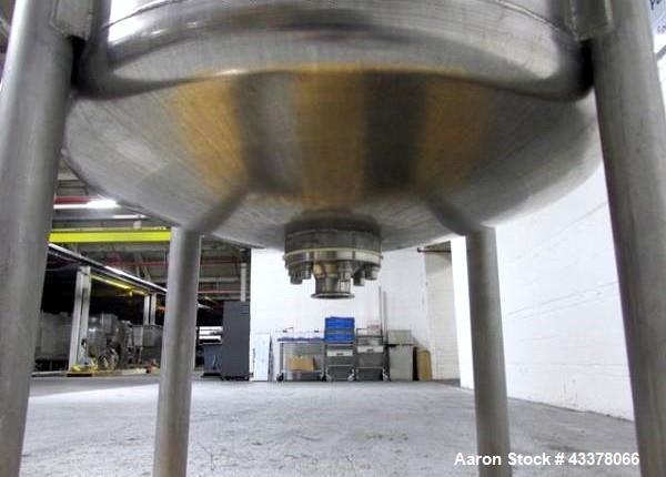 Used Tank, 100 Gallon, Stainless Steel. Approximately 30" diameter x 36" straight side, flat top, dished bottom, top entering 1.74 hp Lightnin agitator, model XD-174, with (3) tier (3) blade agitator...