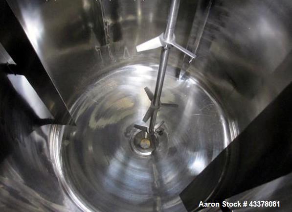 Used Tank, 100 Gallon, Stainless Steel. Approximately 30" diameter x 36" straight side, flat top, dished bottom, top entering 1.74 hp Lightnin agitator, model XD-174, with (3) tier (3) blade agitator...
