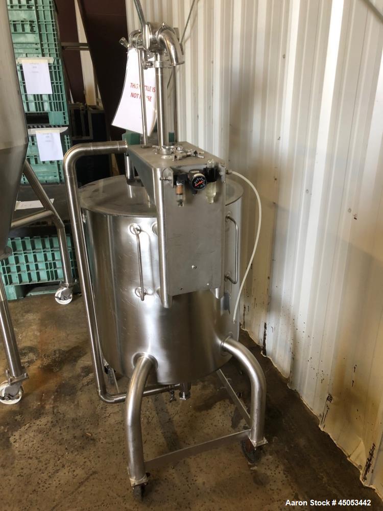 Used Permasan 44 Gallon SIngle Wall Stainless Steel Tank with Lightnin Mixer Modes XDA33. Mounted on casters with bottom valve.