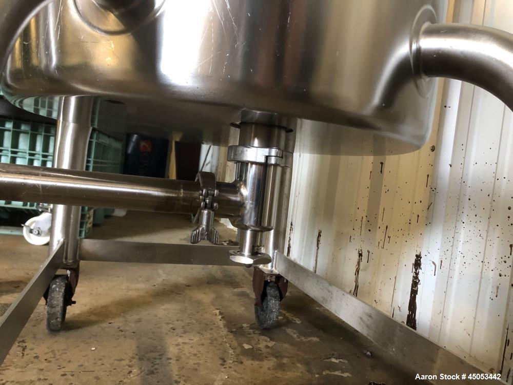 Used Permasan 44 Gallon SIngle Wall Stainless Steel Tank with Lightnin Mixer Modes XDA33. Mounted on casters with bottom valve.