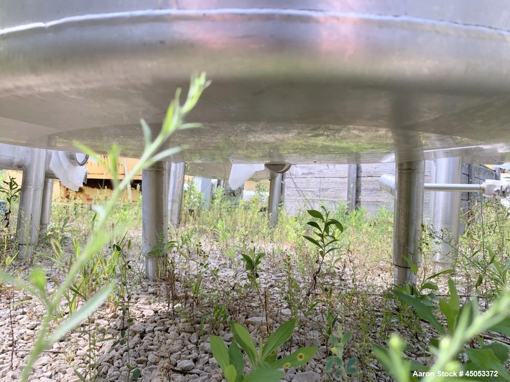 Used Stainless Steel Tank, Approximate 135 Gallon, 304 Stainless Steel, Vertical. Approximate 33" diameter x 37" straight side. Dished top, sloped bottom. Openings: 16" manway with cover, (2) 3", 1",...