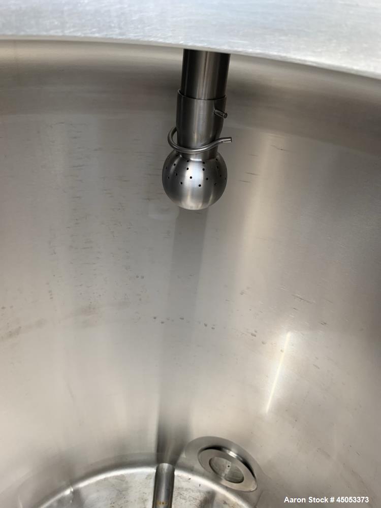 Used Stainless Steel Tank, Approximate 135 Gallon, 304 Stainless Steel, Vertical. Approximate 33" diameter x 37" straight side. Dished top, sloped bottom. Openings: 16" manway with cover, (2) 3", 1",...