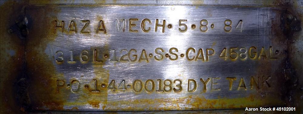 Used 458 Gallon Stainless Steel Haza Mechanical Tank, Model XJ-30