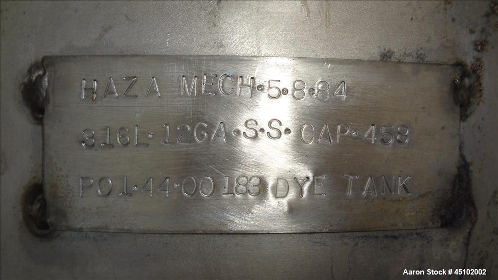 Used 458 Gallon Stainless Steel Haza Mechanical Tank, Model XJ-30AM