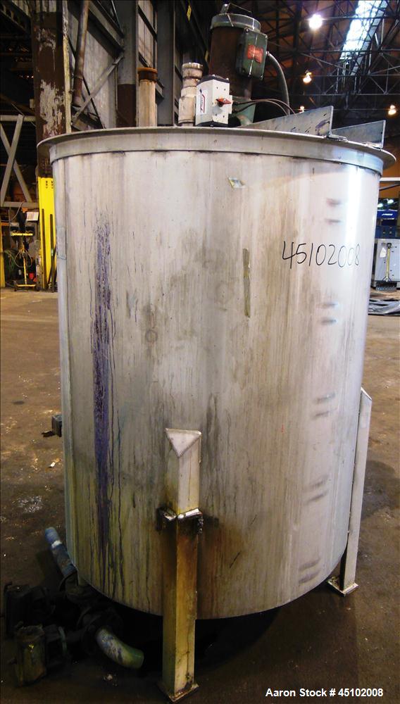 Used Haza Mechanical Tank, 458 Gallons, 316L Stainless Steel, Vertical, 48" Diameter x 59" straight side. Open top with (1) 1/3 cover, slopped bottom. Fixed stainless steel agitator bridge with a Lig...