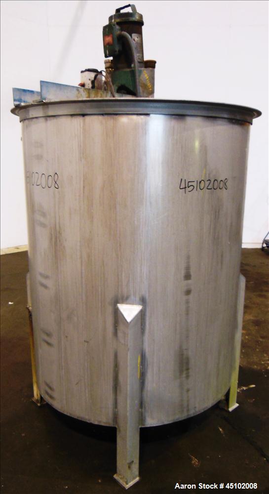 Used Haza Mechanical Tank, 458 Gallons, 316L Stainless Steel, Vertical, 48" Diameter x 59" straight side. Open top with (1) 1/3 cover, slopped bottom. Fixed stainless steel agitator bridge with a Lig...