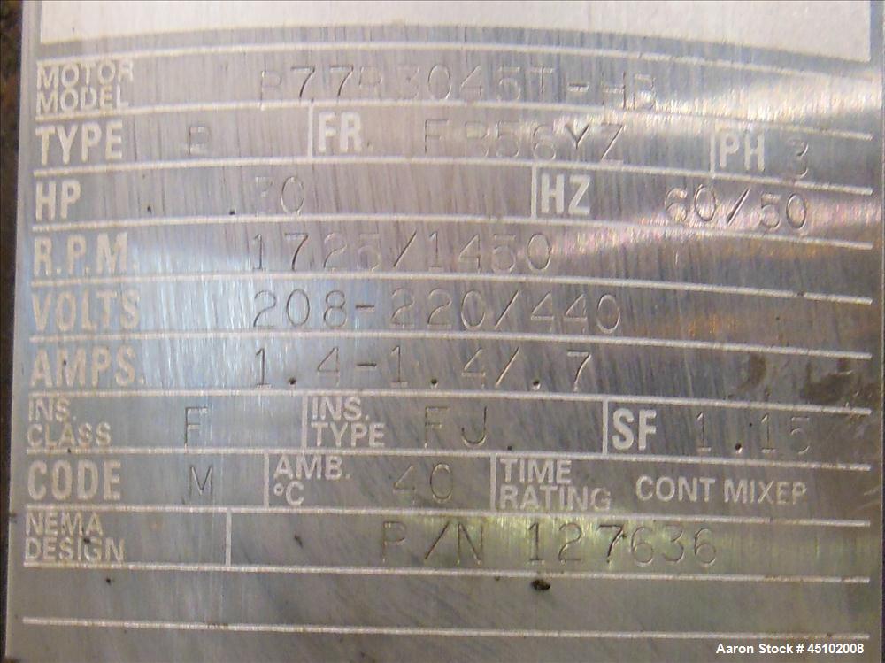 Used Haza Mechanical Tank, 458 Gallons, 316L Stainless Steel, Vertical, 48" Diameter x 59" straight side. Open top with (1) 1/3 cover, slopped bottom. Fixed stainless steel agitator bridge with a Lig...