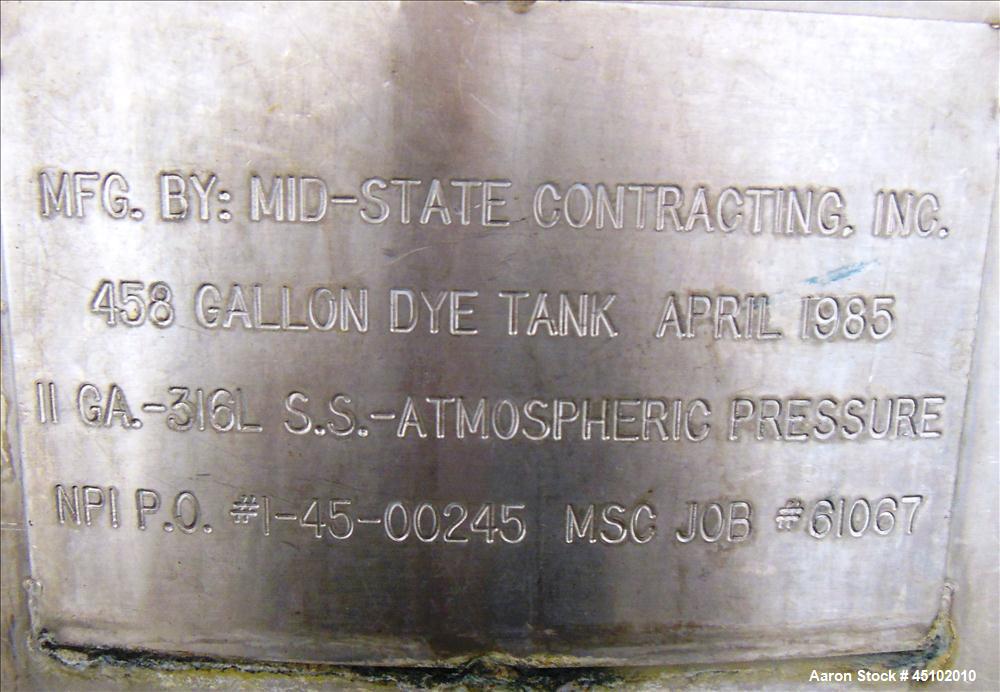 Used 458 Gallon Stainless Steel Haza Mechanical Tank, Model XJ-30
