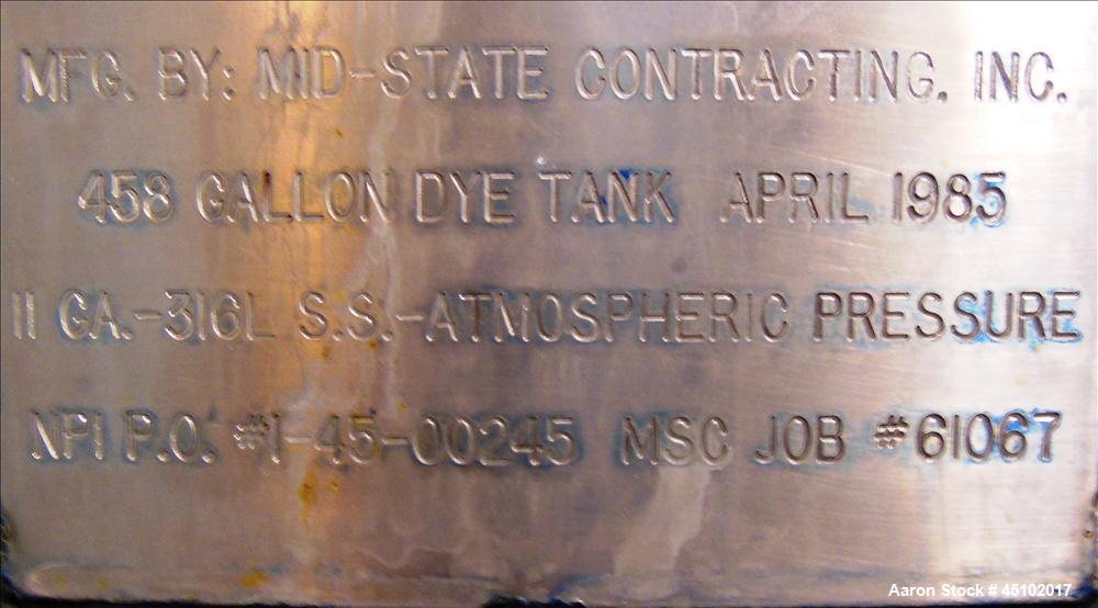 Used 458 Gallon Stainless Steel Haza Mechanical Tank, Model XJ-30AM