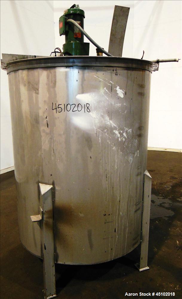Used Haza Mechanical Tank, 458 Gallons, 316L Stainless Steel, Vertical, 48" Diameter x 59" straight side. Open top with (1) 1/3 cover, slopped bottom. Fixed stainless steel agitator bridge with a Lig...