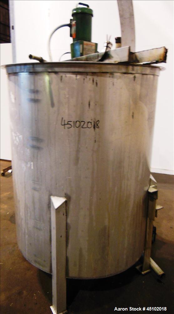 Used Haza Mechanical Tank, 458 Gallons, 316L Stainless Steel, Vertical, 48" Diameter x 59" straight side. Open top with (1) 1/3 cover, slopped bottom. Fixed stainless steel agitator bridge with a Lig...