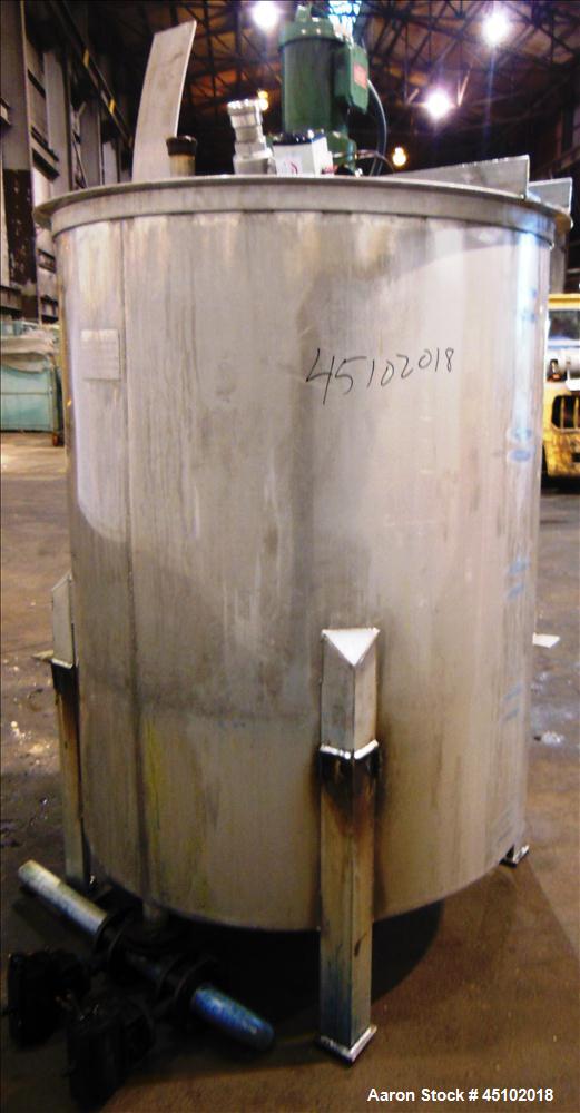 Used Haza Mechanical Tank, 458 Gallons, 316L Stainless Steel, Vertical, 48" Diameter x 59" straight side. Open top with (1) 1/3 cover, slopped bottom. Fixed stainless steel agitator bridge with a Lig...