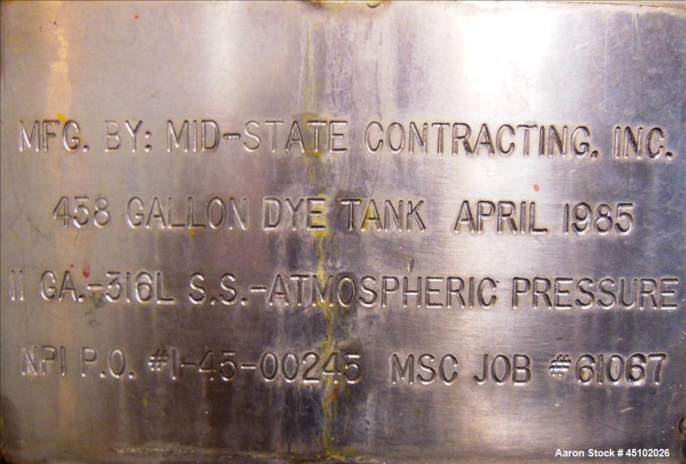 Used 458 Gallon Stainless Steel Haza Mechanical Tank