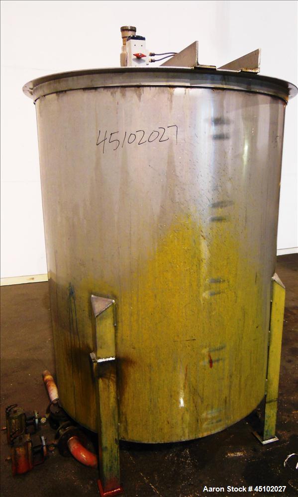 Used Haza Mechanical Tank, 458 Gallons, 316L Stainless Steel, Vertical, 48" Diameter x 59" straight side. Open top with (1) 1/3 cover, slopped bottom. Fixed stainless steel agitator bridge. (3) Side ...