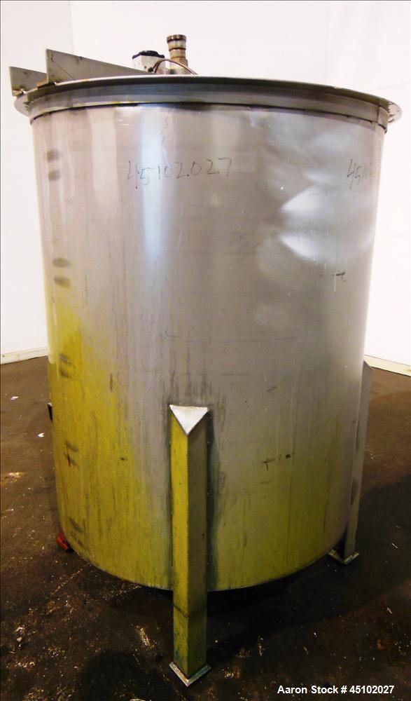 Used Haza Mechanical Tank, 458 Gallons, 316L Stainless Steel, Vertical, 48" Diameter x 59" straight side. Open top with (1) 1/3 cover, slopped bottom. Fixed stainless steel agitator bridge. (3) Side ...