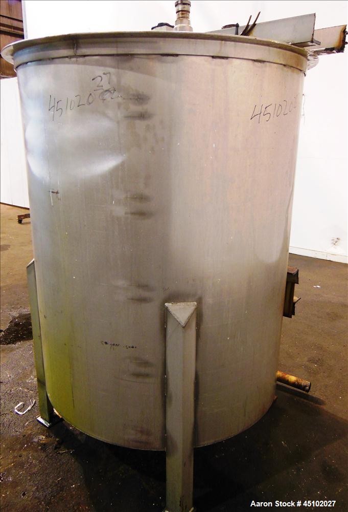 Used Haza Mechanical Tank, 458 Gallons, 316L Stainless Steel, Vertical, 48" Diameter x 59" straight side. Open top with (1) 1/3 cover, slopped bottom. Fixed stainless steel agitator bridge. (3) Side ...