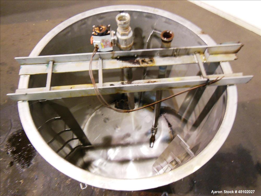 Used Haza Mechanical Tank, 458 Gallons, 316L Stainless Steel, Vertical, 48" Diameter x 59" straight side. Open top with (1) 1/3 cover, slopped bottom. Fixed stainless steel agitator bridge. (3) Side ...