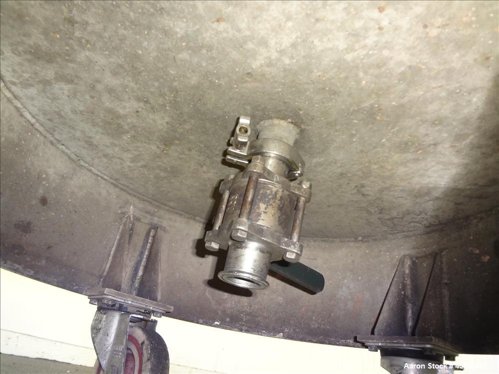 Used Tank, Approximate 50 Gallon, 304 Stainless Steel, Jacketed, Vertical. 24" Diameter x 27" straight side. Open top, dish bottom with a 1.5" center bottom outlet. Includes attached heating element ...