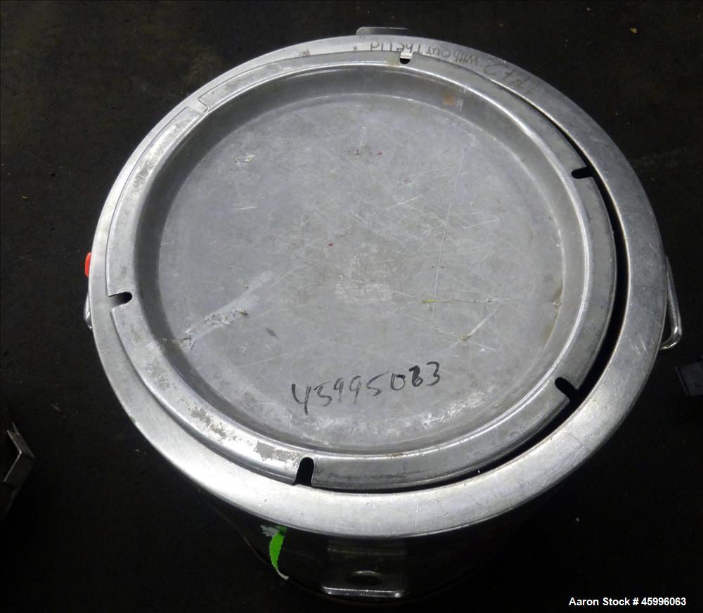Used Tank, Approximate 30 Gallon, 304 Stainless Steel, Jacketed, Vertical. 20" diameter x 26" straight side. Pitched sloped bottom, open top, with a 2" side bottom outlet. Includes attached heating e...