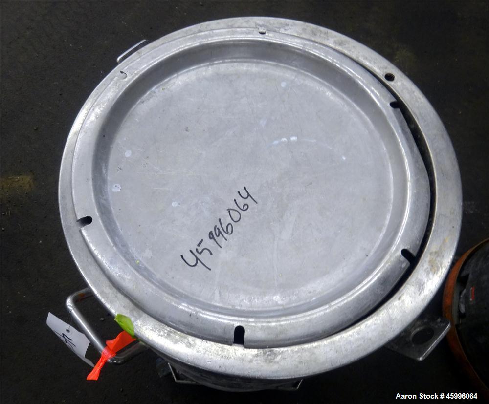 Used Tank, Approximate 30 Gallon, 304 Stainless Steel, Jacketed, Vertical. 20" diameter x 26" straight side. Pitched sloped bottom, open top, with a 2" side bottom outlet. Includes attached heating e...