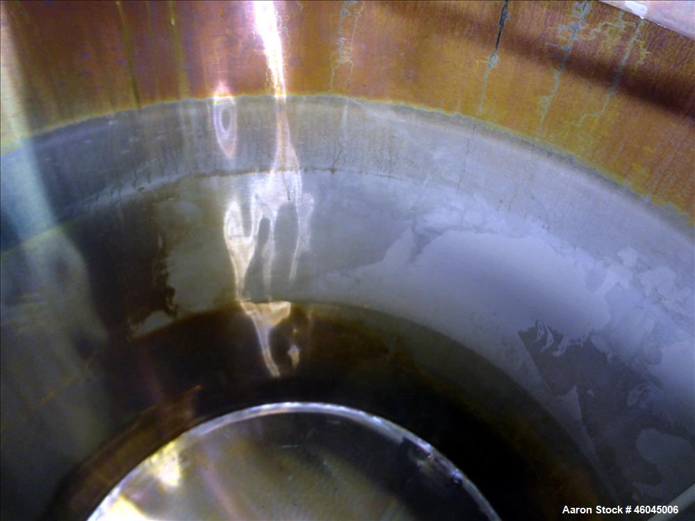 Used Tank, Approximate 330 Gallons, 304 Stainless Steel, Vertical. 45" diameter x 48" straight side, slight cone top, cone bottom. Top openings: 20" man way with cover, (3) 1" threaded, 2" threaded. ...