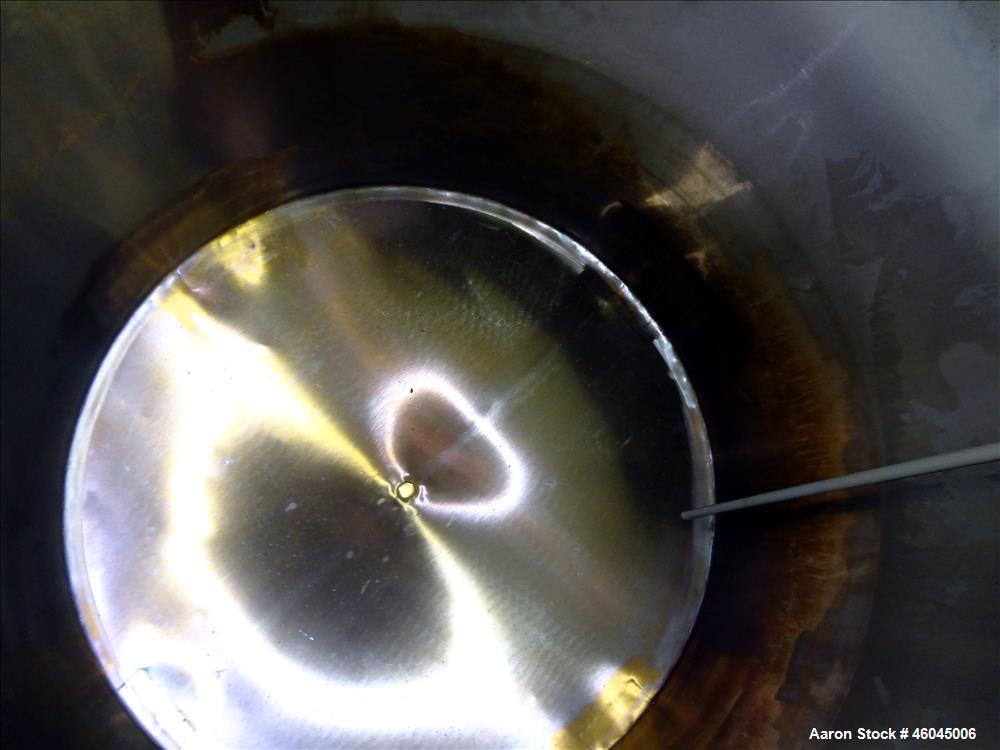Used Tank, Approximate 330 Gallons, 304 Stainless Steel, Vertical. 45" diameter x 48" straight side, slight cone top, cone bottom. Top openings: 20" man way with cover, (3) 1" threaded, 2" threaded. ...