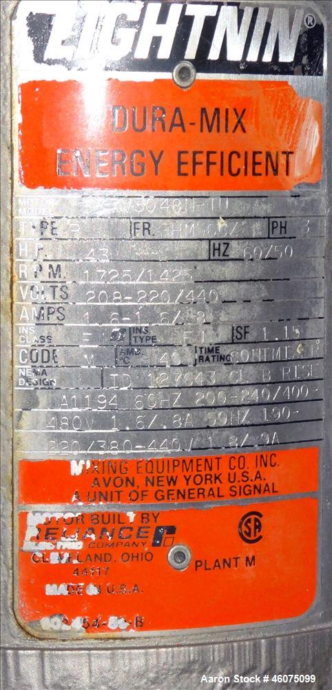 Used Tank, 225 Gallon, 304 Stainless Steel, Vertical. Approximate 42" diameter x 34" straight side, dished top & bottom. Off center top entering Lightnin agitator, model XJSS, serial# R0060117001. Ap...
