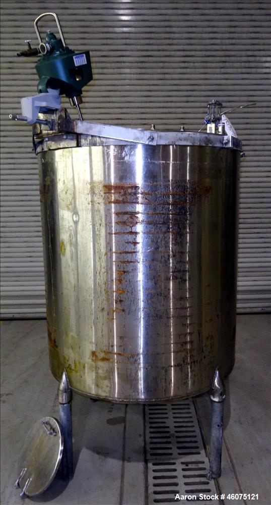 Used- Tank, Approximate 300 Gallon, 304 Stainless Steel, Vertical. Approximate 44" diameter x 50" straight side, flat top, c...