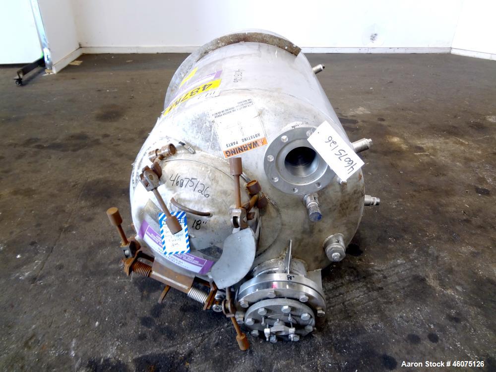 Used Tank, 225 Gallon, 304 Stainless Steel, Vertical. Approximate 36" diameter x 48" straight side, dished top & bottom. Shaft and 3 blade turbine, no agitator. Top openings: 18" man way with cover, ...