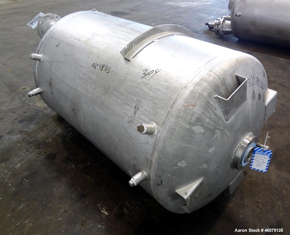 Used Tank, 225 Gallon, 304 Stainless Steel, Vertical. Approximate 36" diameter x 48" straight side, dished top & bottom. Shaft and 3 blade turbine, no agitator. Top openings: 18" man way with cover, ...