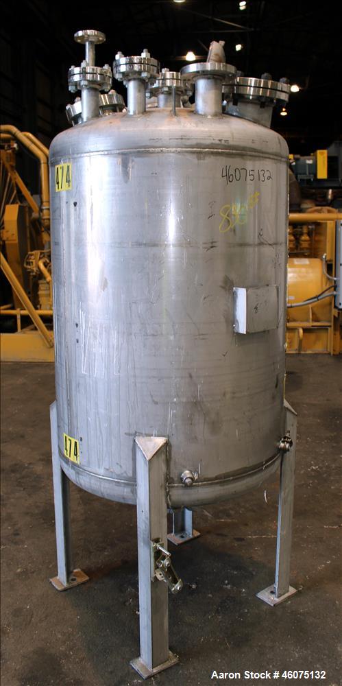 Used Tank, 200 Gallon, 316 Stainless Steel, Vertical. Approximate 36" diameter x 43" straight side, dished top & bottom. Openings top: 10" hand hole with hinged cover, (1) 6", (1) 4" sight glass, (2)...