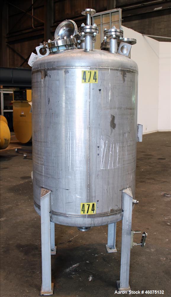 Used Tank, 200 Gallon, 316 Stainless Steel, Vertical. Approximate 36" diameter x 43" straight side, dished top & bottom. Openings top: 10" hand hole with hinged cover, (1) 6", (1) 4" sight glass, (2)...