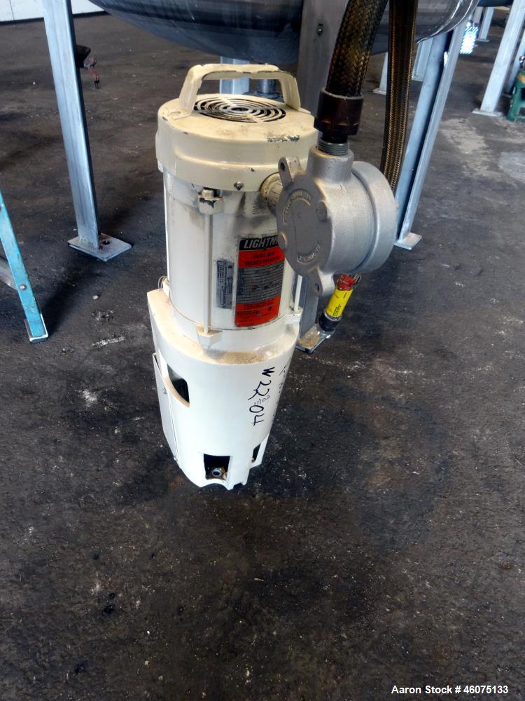 Used Tank, 200 Gallon, 316 Stainless Steel, Vertical. Approximate 36" diameter x 43" straight side, dished top & bottom. Off center top entering Lightnin agitator, model EKXJAC-43, serial# 93/B35832-...