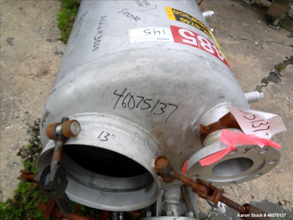 Used Tank, 100 Gallon, 304 Stainless Steel, Vertical. Approximate 30" diameter x 30" straight side, dished top and bottom. Off center top entering air operated Lightnin agitator, model XJAC-33, seria...