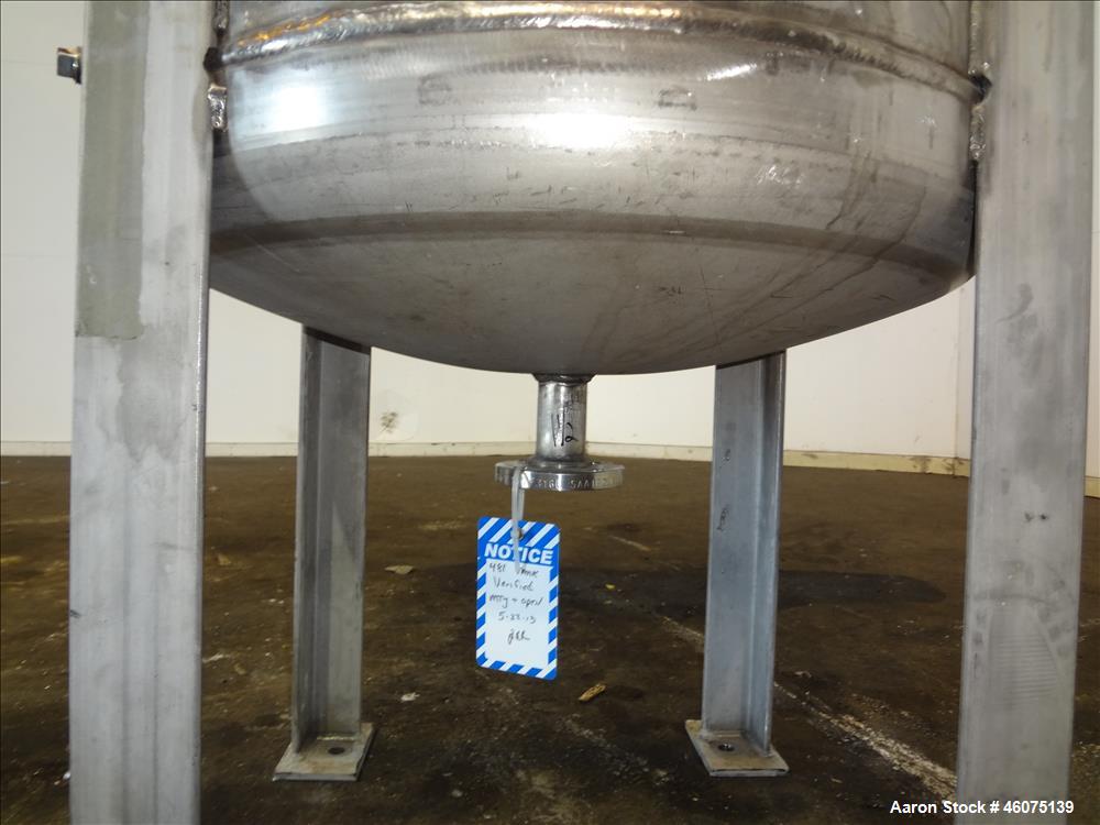 Used Tank, 100 Gallon, 316 Stainless Steel, Vertical. Approximate 26" diameter x 43" straight side, dished top & bottom. Top openings: 10" man way with cover, 3" center, 3", (3) 2", 6" with 4" sight ...