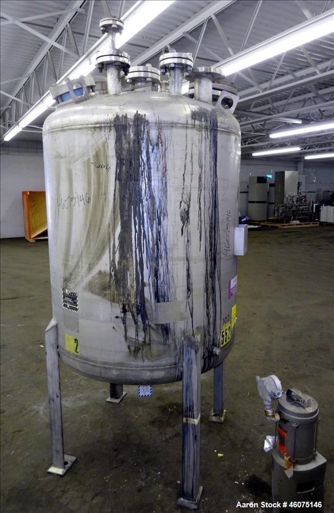 Used Tank, 275 Gallon, 316 Stainless Steel, Vertical. Approximate 42" diameter x 42" straight side, dished top & bottom. Off center top entering Lightnin agitator, model EKXJC-65, serial# 93/B35821-0...