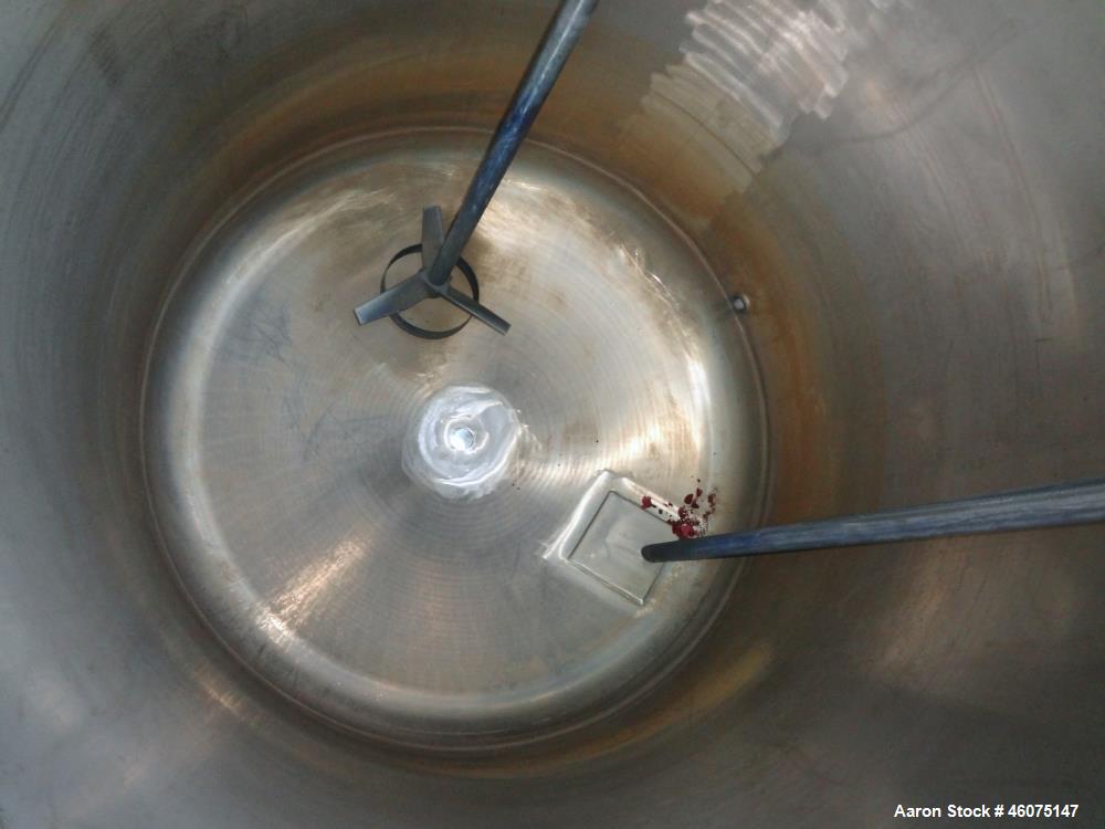 Used Tank, 275 Gallon, 316 Stainless Steel, Vertical. Approximate 42" diameter x 43" straight side, dished top & bottom. Off center top entering air operated Lightnin agitator, model EKXJAC-100, seri...