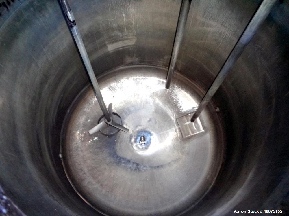 Used Tank, 275 Gallon, 304 Stainless Steel, Vertical. Approximate 42" diameter x 43" straight side, dished top & bottom. Off center top entering Lightnin agitator, model EKXJC-43, serial# 93/B35827-3...