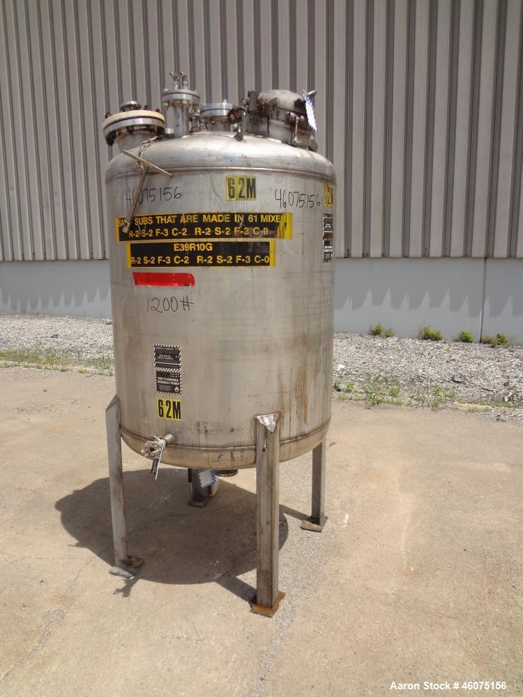 Used Tank, 275 Gallon, 316 Stainless Steel, Vertical. Approximate 42" diameter x 43" straight side, dished top & bottom. Off center top entering Lightnin agitator, model EKXJC-43, serial# 93/B35827-1...