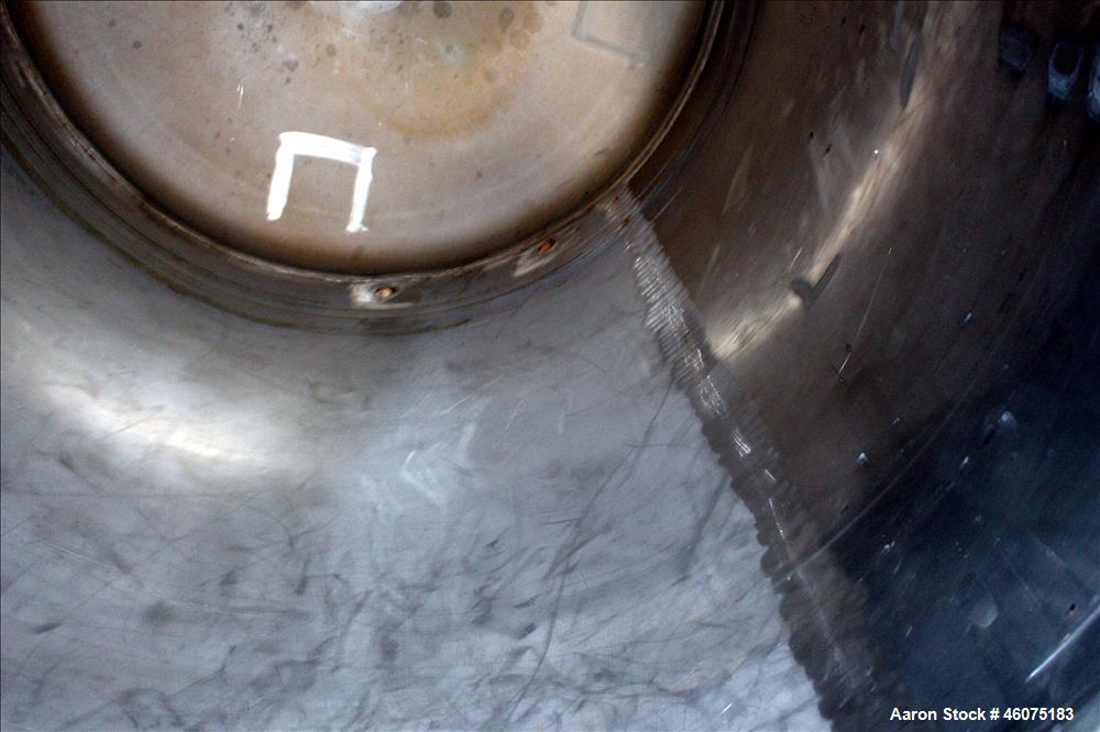 Used Tank, 500 Gallon, 304 Stainless Steel, Vertical. Approximate 48" diameter x 60" straight side, dished top & bottom. Openings top: 16" man way with hinged cover, (1) 4" sight glass, (1) 8", (3) 2...