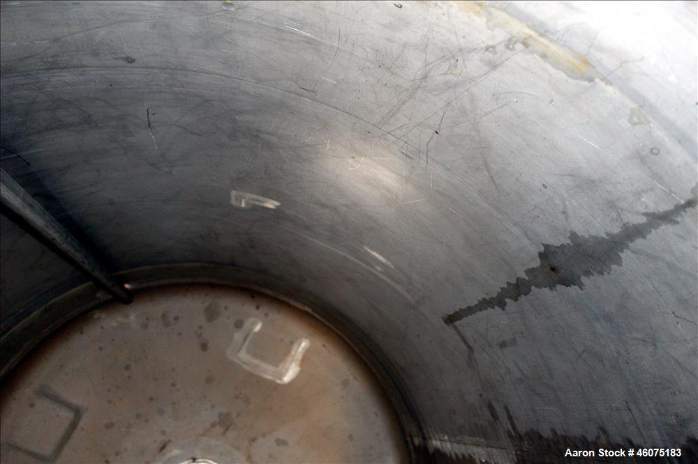 Used Tank, 500 Gallon, 304 Stainless Steel, Vertical. Approximate 48" diameter x 60" straight side, dished top & bottom. Openings top: 16" man way with hinged cover, (1) 4" sight glass, (1) 8", (3) 2...