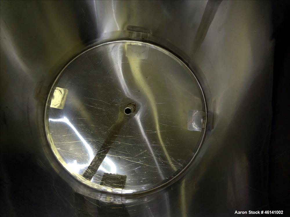 Used Tank, Approximately 250 Gallon, 316 Stainless Steel, Vertical. Flat top with a 1/3 hinged top cover, slight coned bottom. Provision for clamp on agitator (no agitator). Openings top (2) 1-1/2", ...