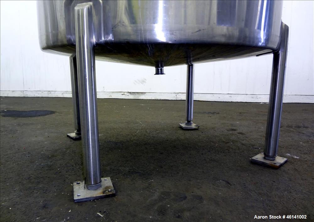 Used Tank, Approximately 250 Gallon, 316 Stainless Steel, Vertical. Flat top with a 1/3 hinged top cover, slight coned bottom. Provision for clamp on agitator (no agitator). Openings top (2) 1-1/2", ...