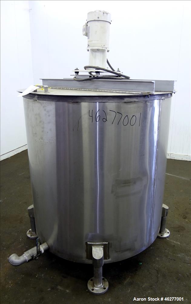 Used Tank, Approximately 320 Gallons, 304 Stainless Steel, Vertical. Approximately 45" diameter x 44" straight side. Flat top, sloped bottom. Carbon steel bridge with Sharpe disperser, model FDP-100,...